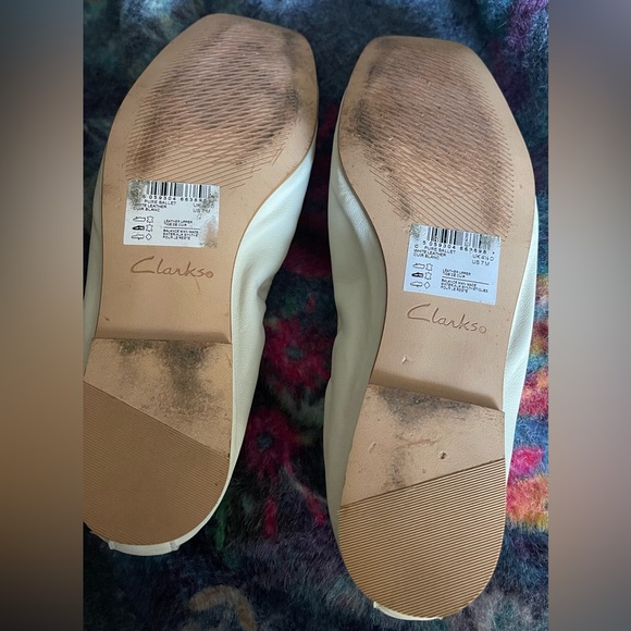 Clark’s Pure Ballet White Leather Shoes Square Toe Size 7 Comfort Supple Soft - Picture 4 of 6